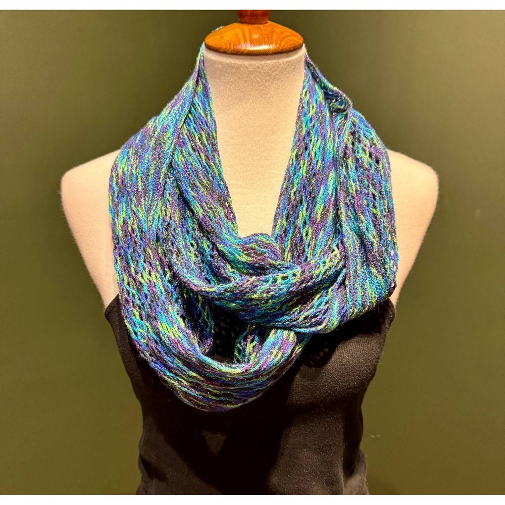 Blue, Green & Purple Open Knit Lightweight Infinity Scarf
